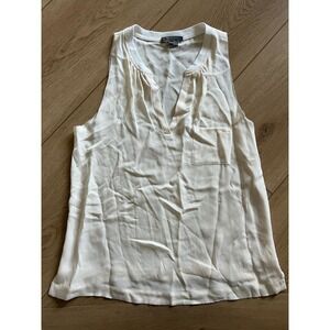 Vince Women's Sleeveless Blouse XS Cream Top Pocket‎ V-Neck Casual